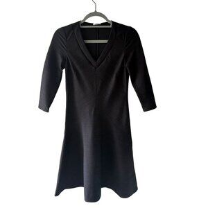 Wolford Size XS Black V-Neck Ribbed A-Line Midi Shania Dress Stretch 3/4 Sleeves